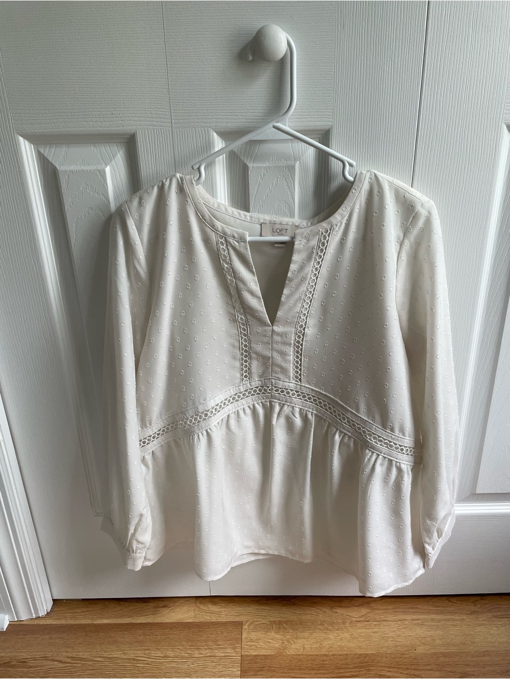 LOFT Cream Eyelet Peasant Blouse